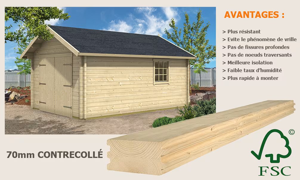 Holzgarage 1 Fahrzeug Satteldach SAVOIE 70mm – 18,2m² Innenraum – Bild 2