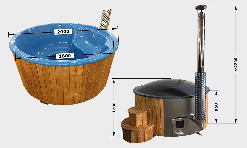 Hot Tub, Finnisches Badebottich Deluxe 200 mit Holzheizkessel – Bild 4