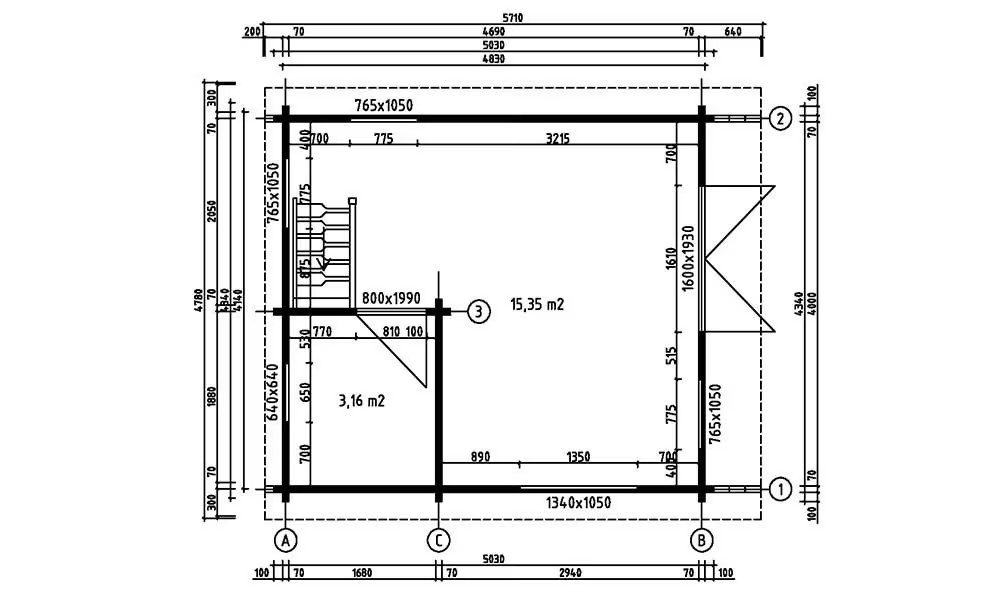 Gartenhaus Mezzanine ANVERS 20 – 2 Zimmer – Bohlen 70mm Brettschichtholz – 18,76m² + Obergeschoss – Bild 4