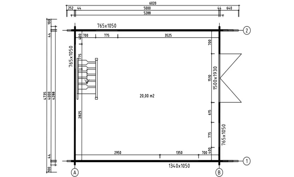 Gartenhaus Mezzanine BRUGES 20 – Bohlen 44mm – 20 + 20m² Innenraum – Bild 2