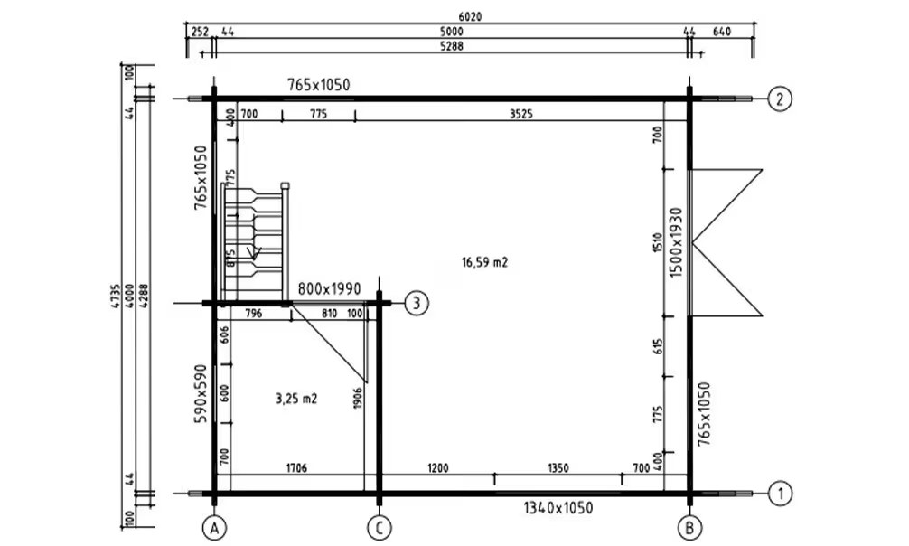 Gartenhaus Mezzanine Bruges 20 – 2 Zimmer – Bohlen 44mm – 20 + 20m² Innenraum – Bild 3