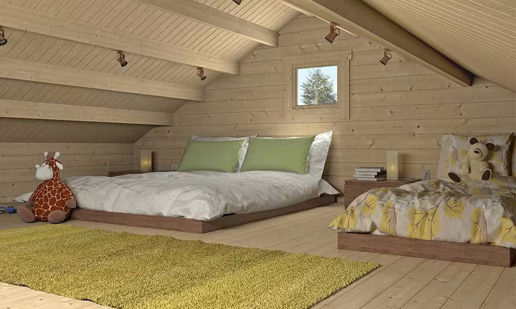 Gartenhaus Mezzanine Bruges 20 – 2 Zimmer – Bohlen 44mm – 20 + 20m² Innenraum – Bild 5