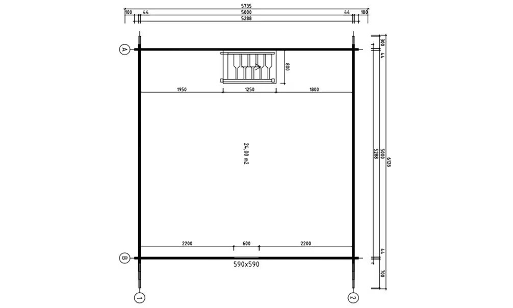 Gartenhaus Mezzanine BRUGES 25 – Bohlen 44mm – 25 + 25m² Innenraum – Bild 3