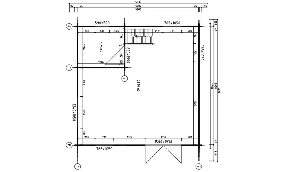 Gartenhaus Mezzanine BRUGES 25 – 2 Zimmer – Bohlen 44mm – 25 + 25m² Innenraum – Bild 3