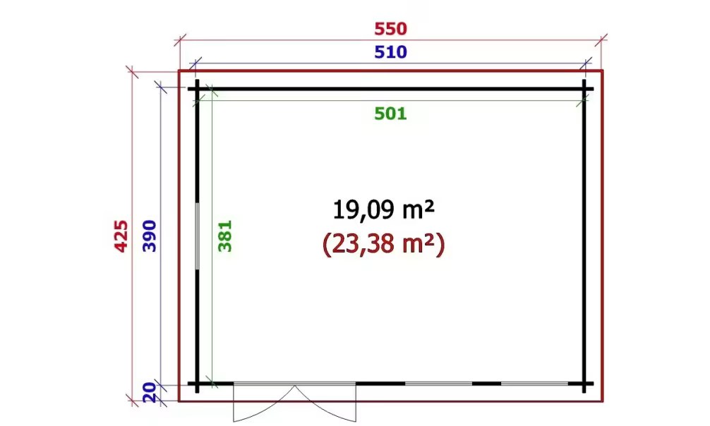 Gartenhaus NICE 44mm ohne Fußboden – 19,1m² Innenraum – Bild 2
