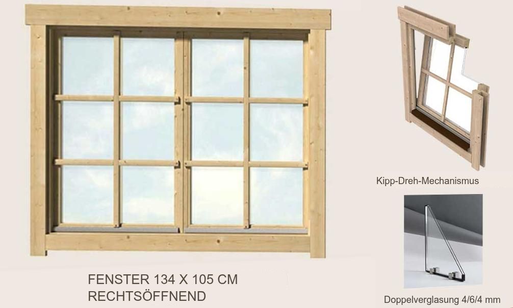 Zusätzliches Doppelfenster 134×105 Doppelverglasung Gartenhaus 44mm