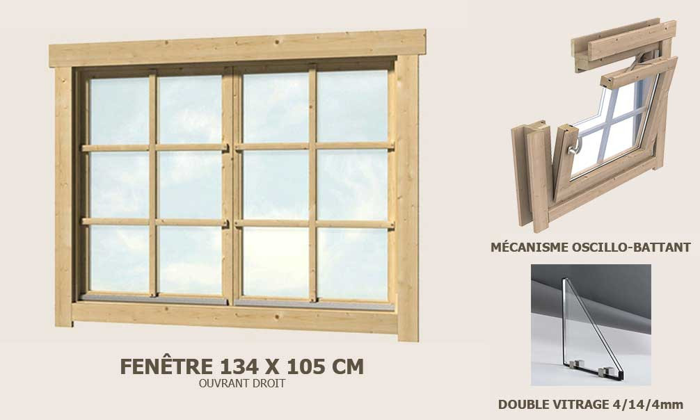 Zusätzliches Doppelfenster 134×105 Doppelverglasung Gartenhaus 70mm