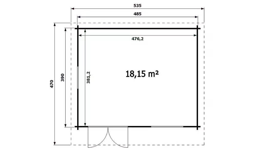 Gartenhaus VAR 44mm ohne Fußboden – 18,1m² Innenraum 485×390 cm – Bild 2