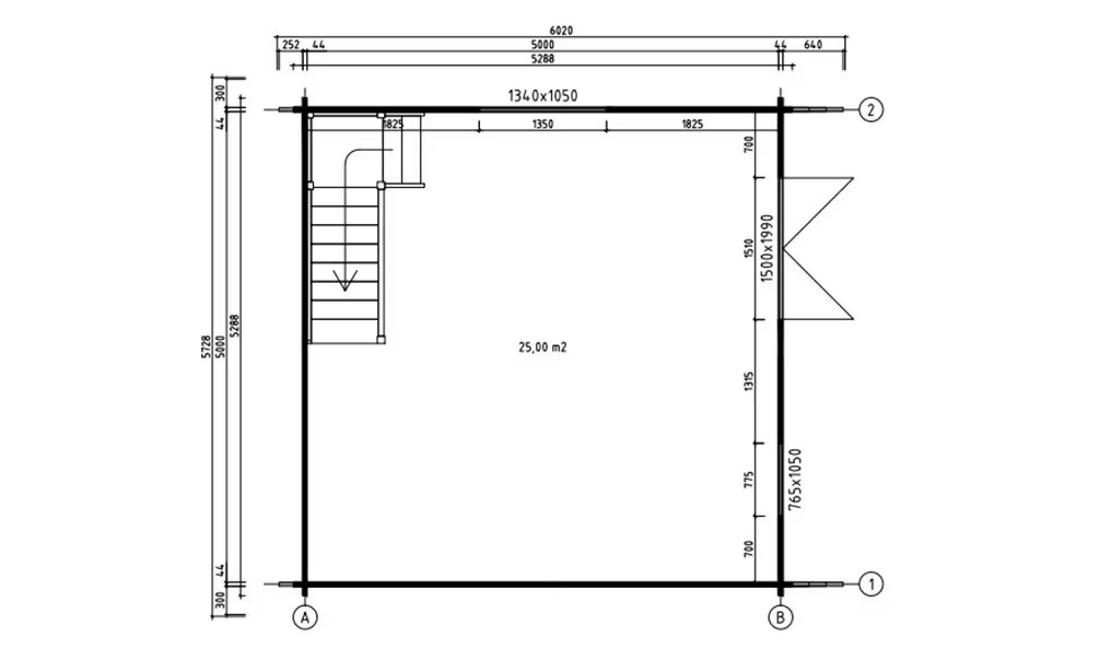 Gartenhaus Mezzanine Perpignan 25 – Bohlen 44mm – 25 + 25m² Innenraum – Bild 2
