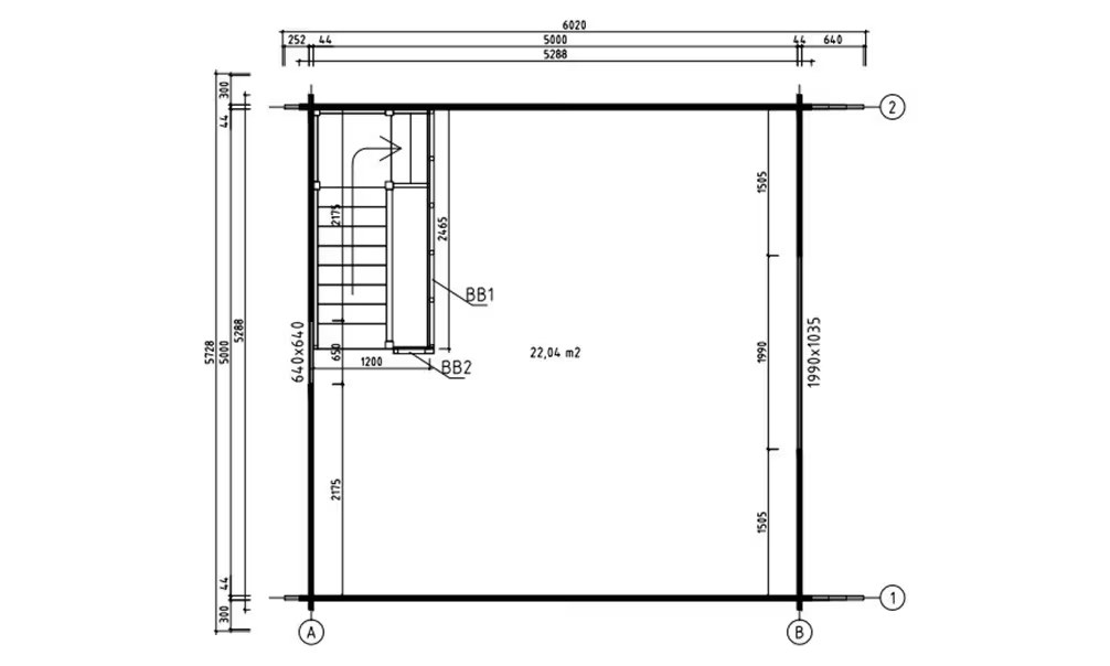 Gartenhaus Mezzanine Perpignan 25 – Bohlen 44mm – 25 + 25m² Innenraum – Bild 3