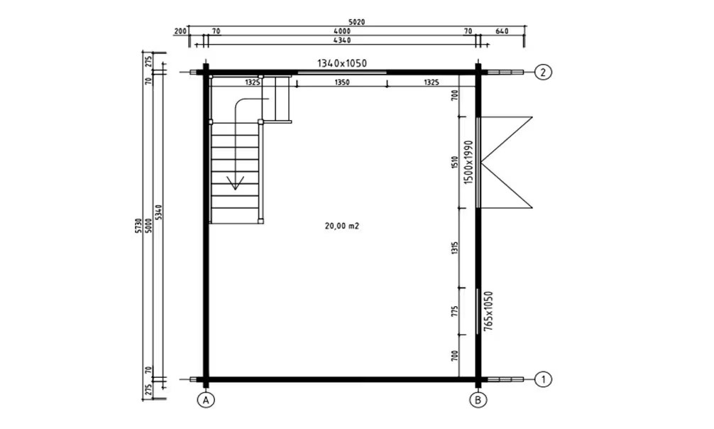Gartenhaus Mezzanine Narbonne 20 – Bohlen 70mm Brettschichtholz – 20 + 20m² Innenraum – Bild 2