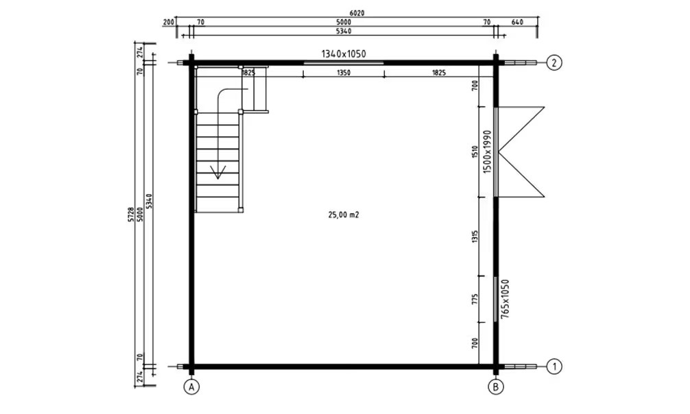 Gartenhaus Mezzanine Narbonne 25 – Bohlen 70mm Brettschichtholz – 25 + 25m² Innenraum – Satteldach – Bild 4