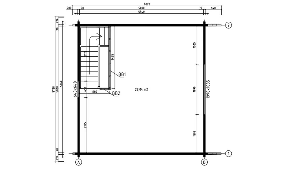 Gartenhaus Mezzanine Narbonne 25 – Bohlen 70mm Brettschichtholz – 25 + 25m² Innenraum – Satteldach – Bild 5