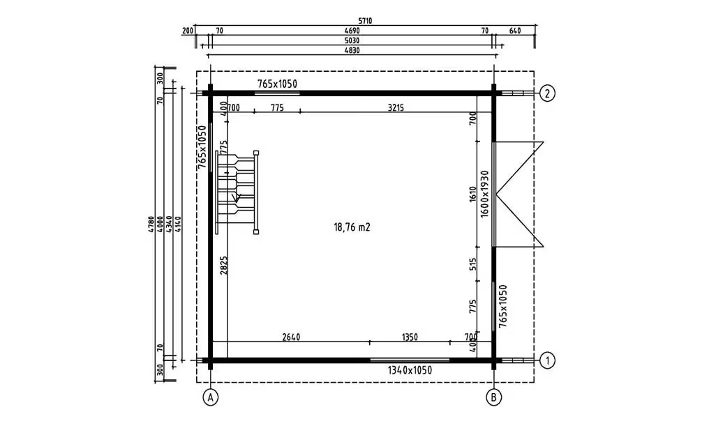 Gartenhaus Mezzanine ANVERS 20 – Bohlen 70mm Brettschichtholz, 18,76m² Innenraum + Obergeschoss – Bild 2