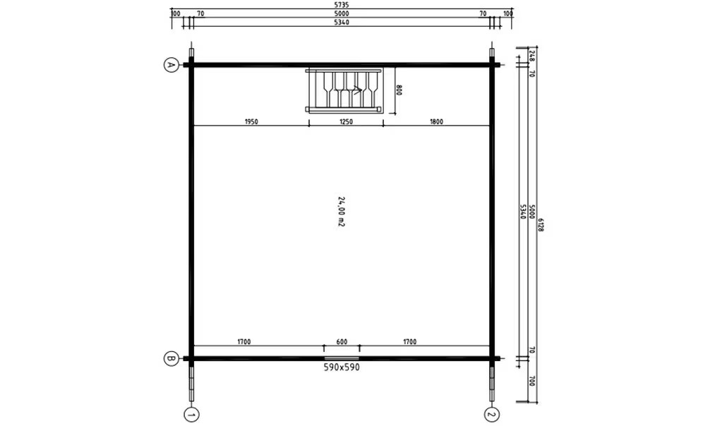 Gartenhaus Mezzanine ANVERS 25 | Bohlen 70mm | 25 + 25m² Innenraum – Bild 3