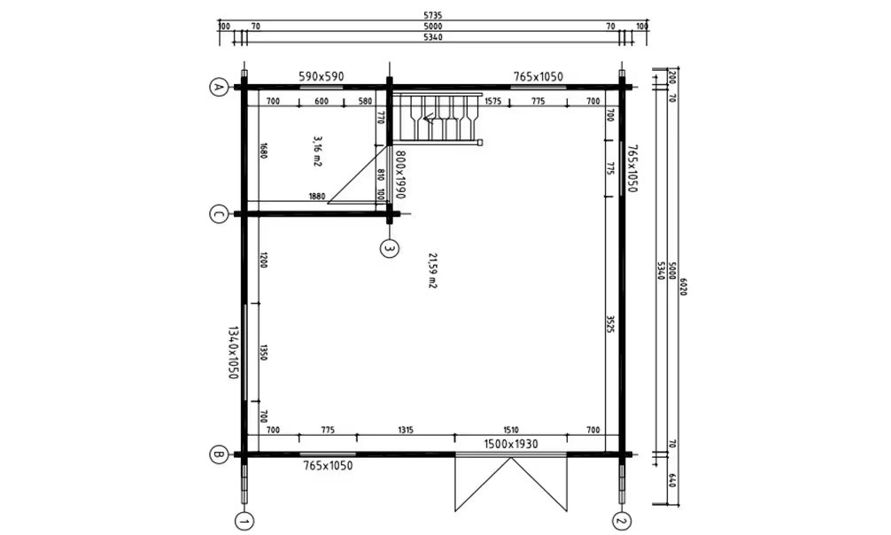 Gartenhaus Mezzanine ANVERS 25 – 2 Zimmer – Bohlen 70mm Brettschichtholz – 25 + 25m² Innenraum – Bild 3