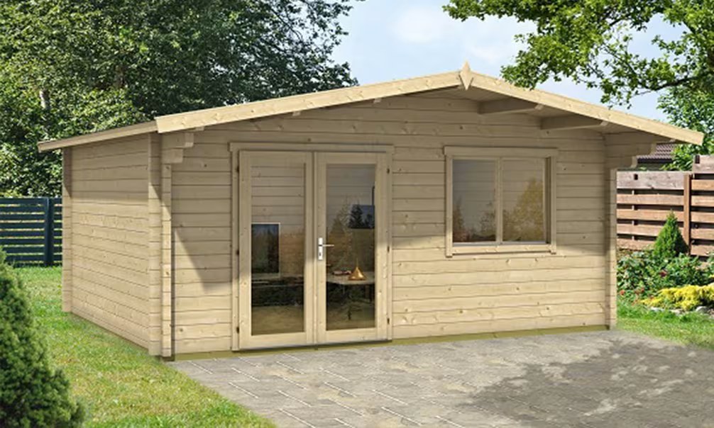 Gartenhaus Lille Bohlen 70mm Brettschichtholz – 18,3m² Innenraum – ohne Fußboden