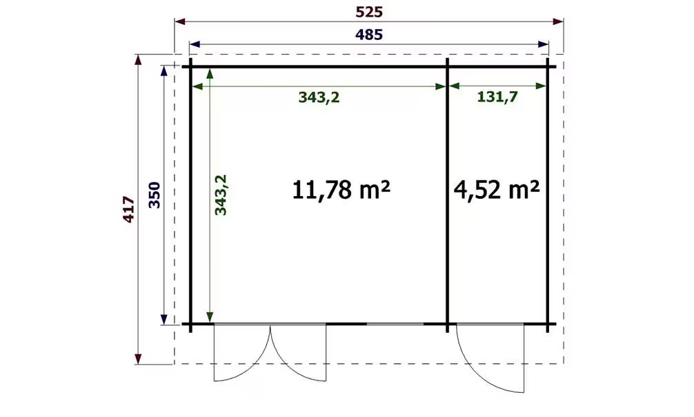 Gartenhaus BERLIN 34mm – 16,3m² Innenraum 485×350 cm – Bild 2