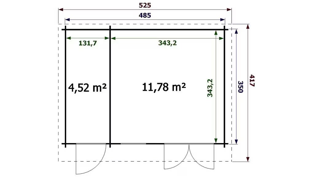 Gartenhaus BERLIN 34mm – 16,3m² Innenraum 485×350 cm – Bild 3
