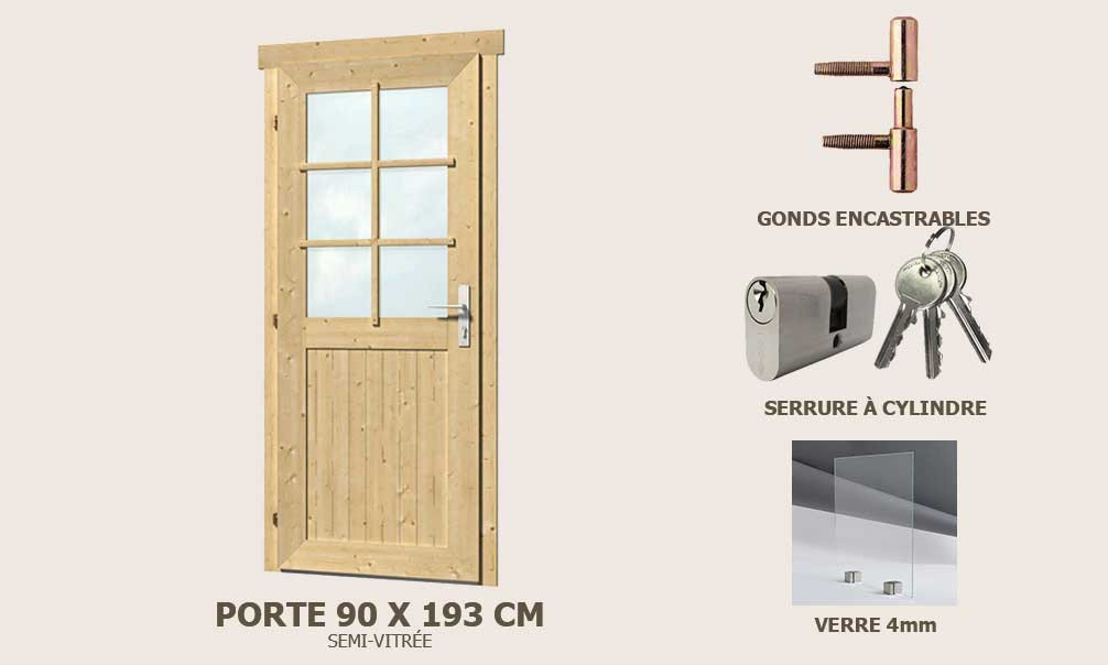 Zusätzliche halb verglaste Servicetür 90x193cm Gartenhaus 34mm