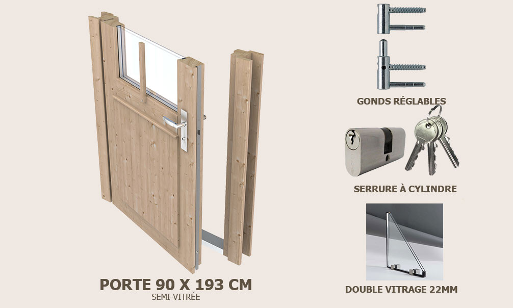 Zusätzliche halb verglaste Servicetür 90x193cm Gartenhaus 70mm