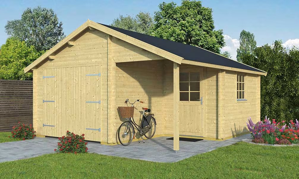 Garage Satteldach Gap Bohlen 44mm – 21,93m² Innenraum