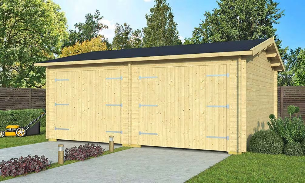 Fahrzeugüberdachung 2 Fahrzeuge Satteldach FREJUS 44mm - 28,4m² Innenraum