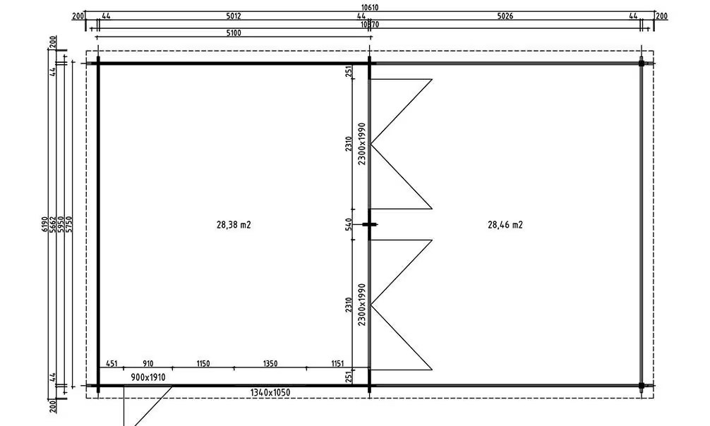 Garage MORZINE 44mm – 28,38m² Innenraum + Anbau 28,46m² – Bild 2