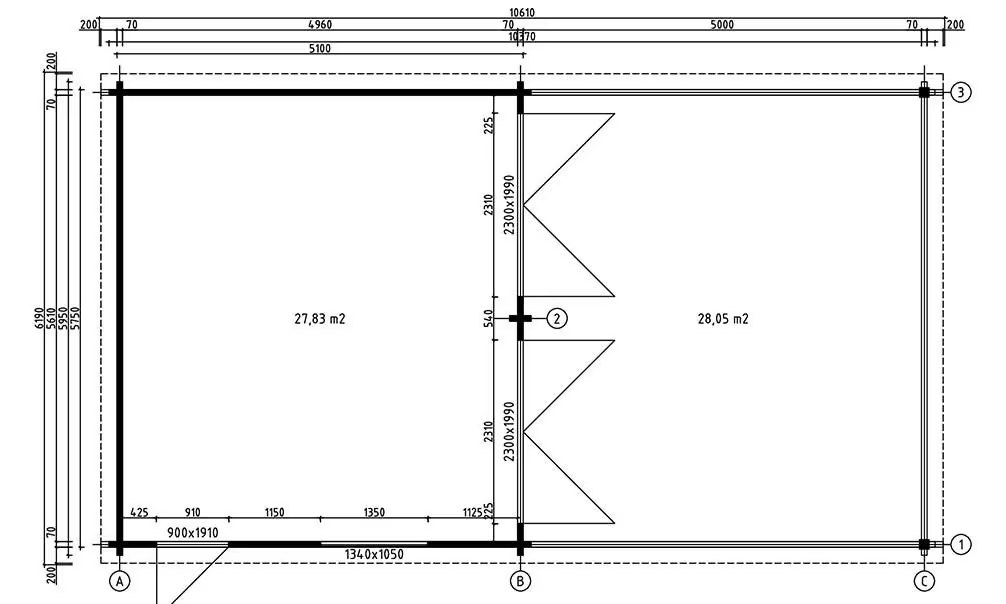 Garage MORZINE Bohlen Brettschichtholz 70mm – 27,83m² Innenraum + Anbau 28,05m² – Bild 2
