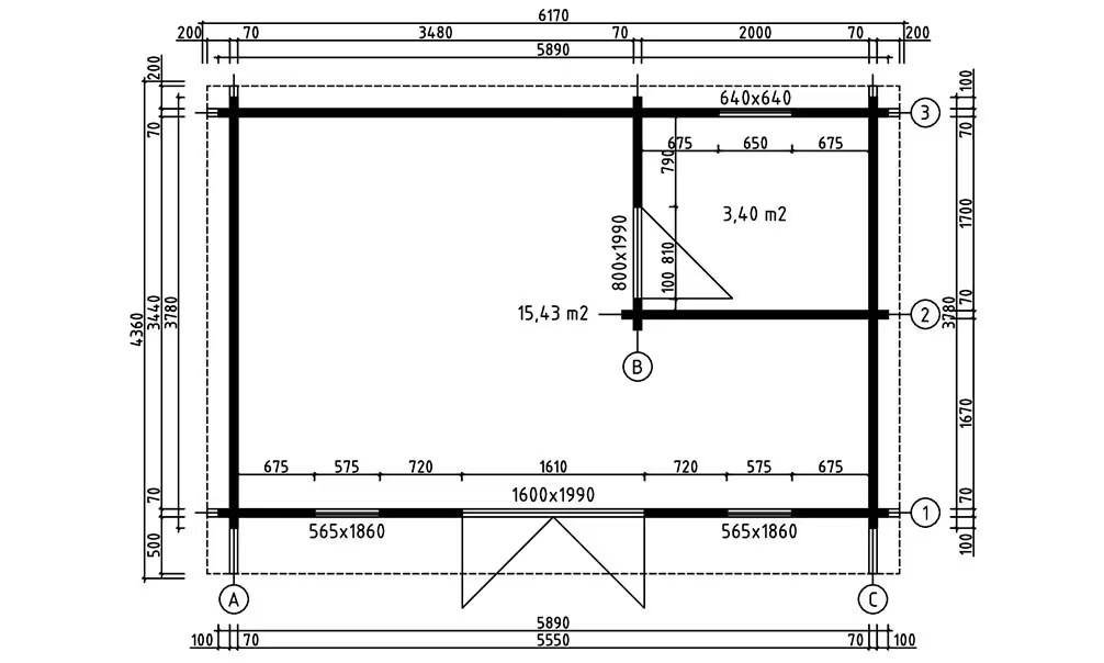 Gartenhaus GRAND CANNES 2 Räume 70mm – 19,1m² Innenraum – Bild 5