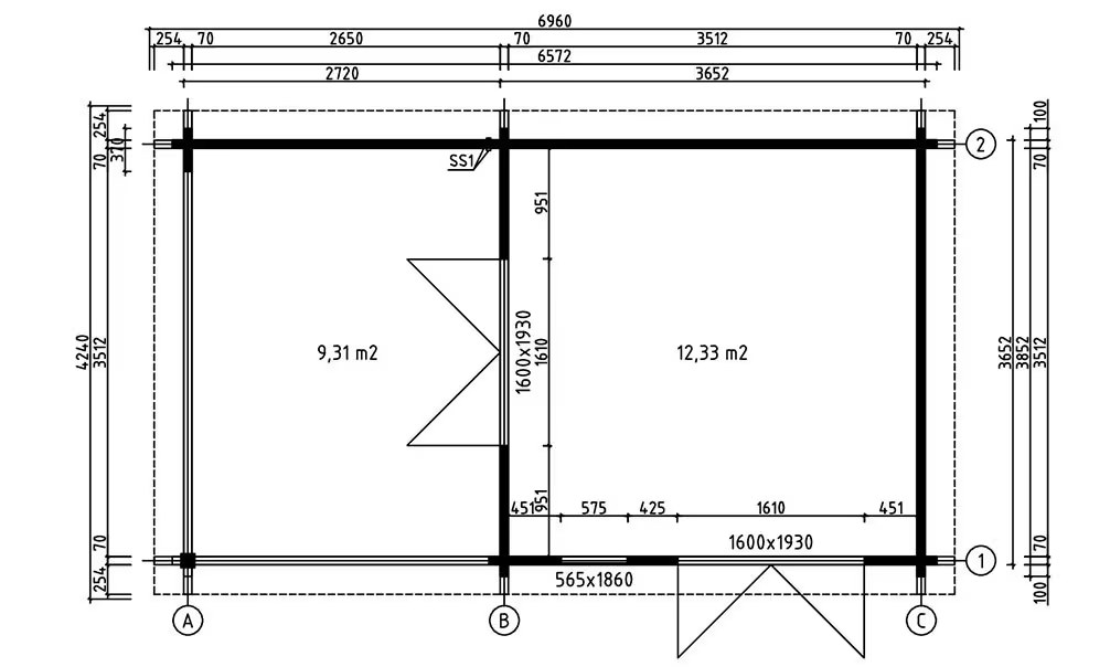 Holzgartenhaus RODEZ 70mm – 12,3 m² Innenraum + Vordach 9,3m² – Bild 2