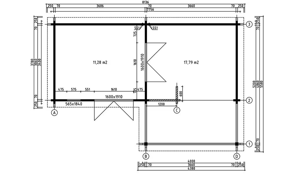 Gartenhaus Flachdach LUXEMBOURG Bohlen 70mm – 11,28m² + 17,79m² – Bild 2