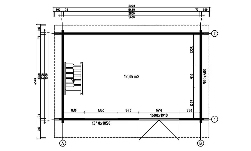 Gartenhaus Mezzanine Morbihan – Bohlen Brettschichtholz 70mm – 18,35 + 17,35m² Innenraum – Bild 2