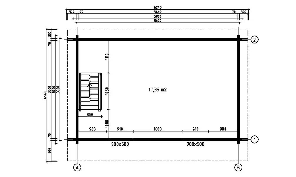 Gartenhaus Mezzanine Morbihan – Bohlen Brettschichtholz 70mm – 18,35 + 17,35m² Innenraum – Bild 3