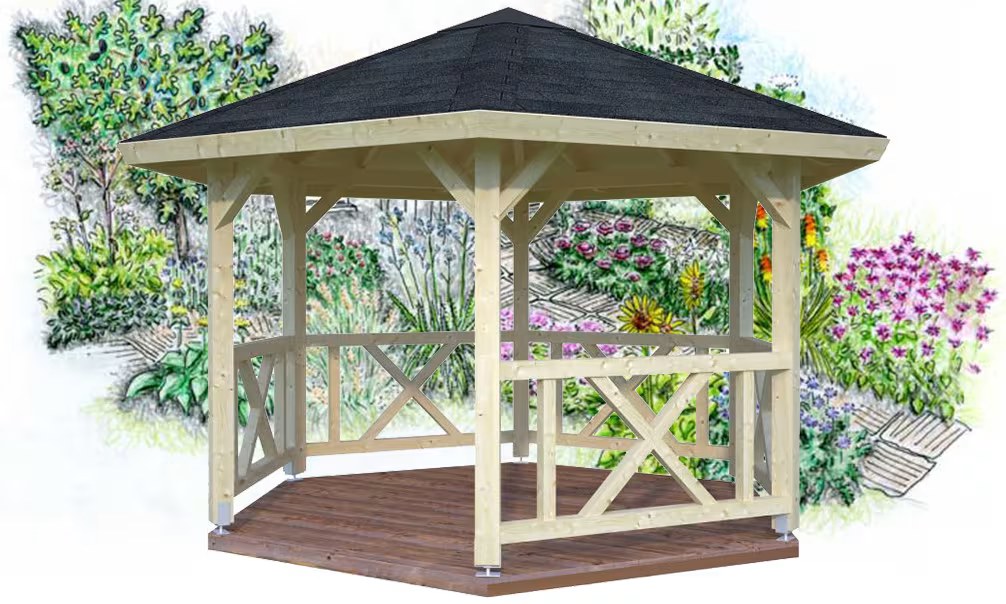 Gartenkiosk "Aude 10" Pavillon 10m², Pfosten 12x12cm