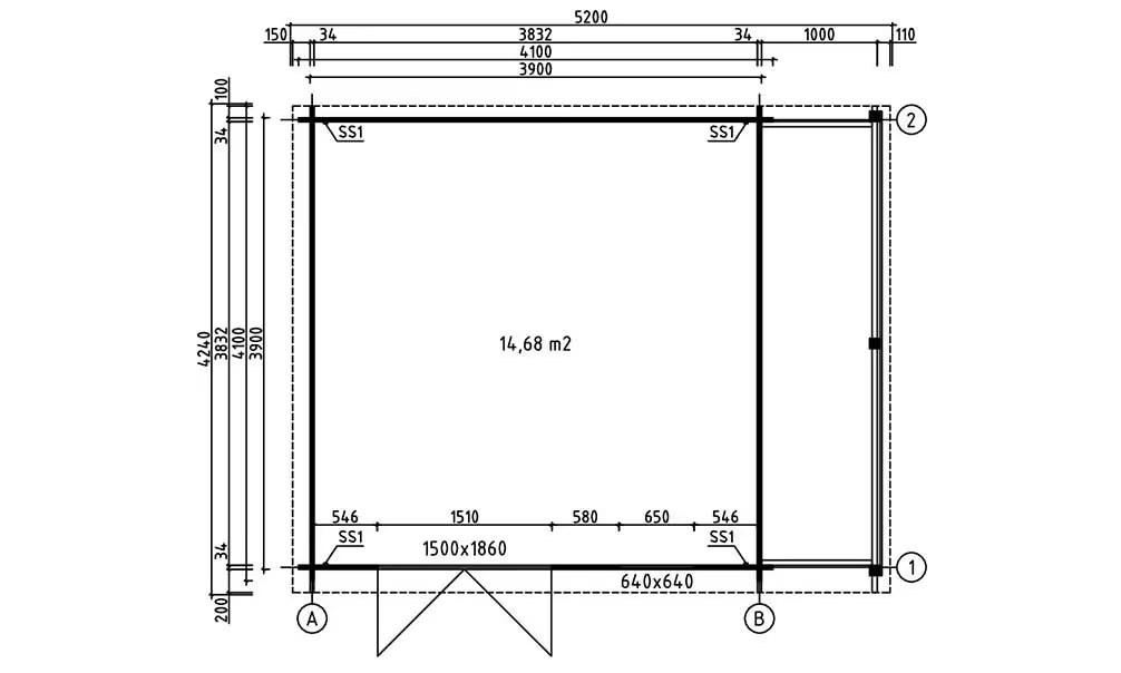 Gartenhaus mit Anbau Lourdes 34mm – 14,7m² Innenraum – Bild 2