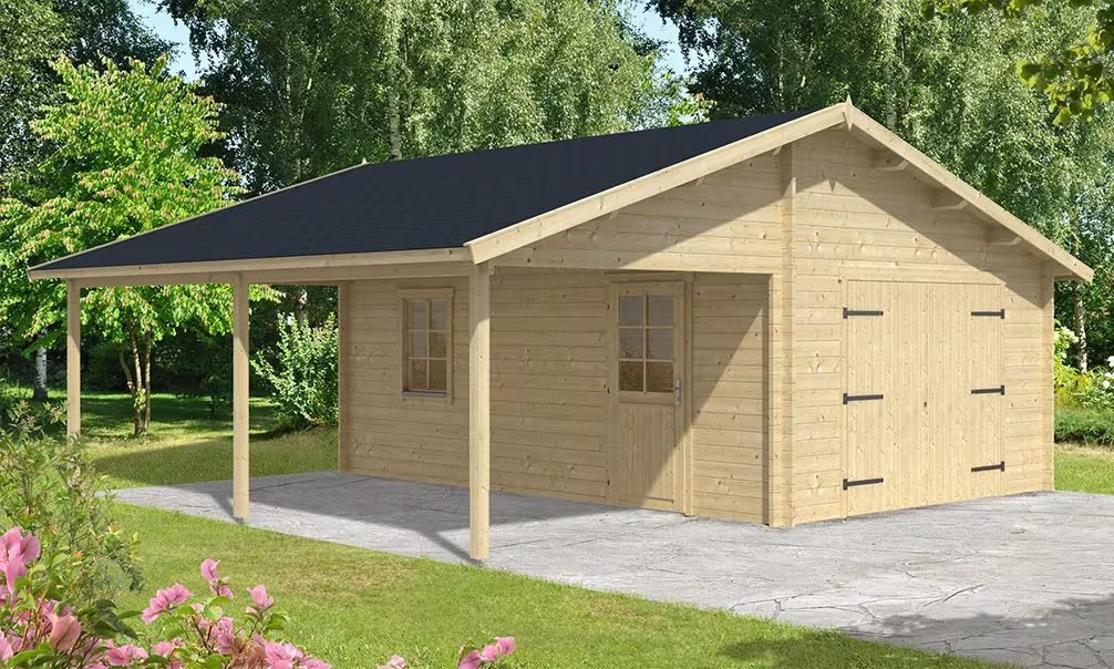 Garage GIRONDE Bohlen 70mm Brettschichtholz – 20,64m² + 17m² – Bild 2