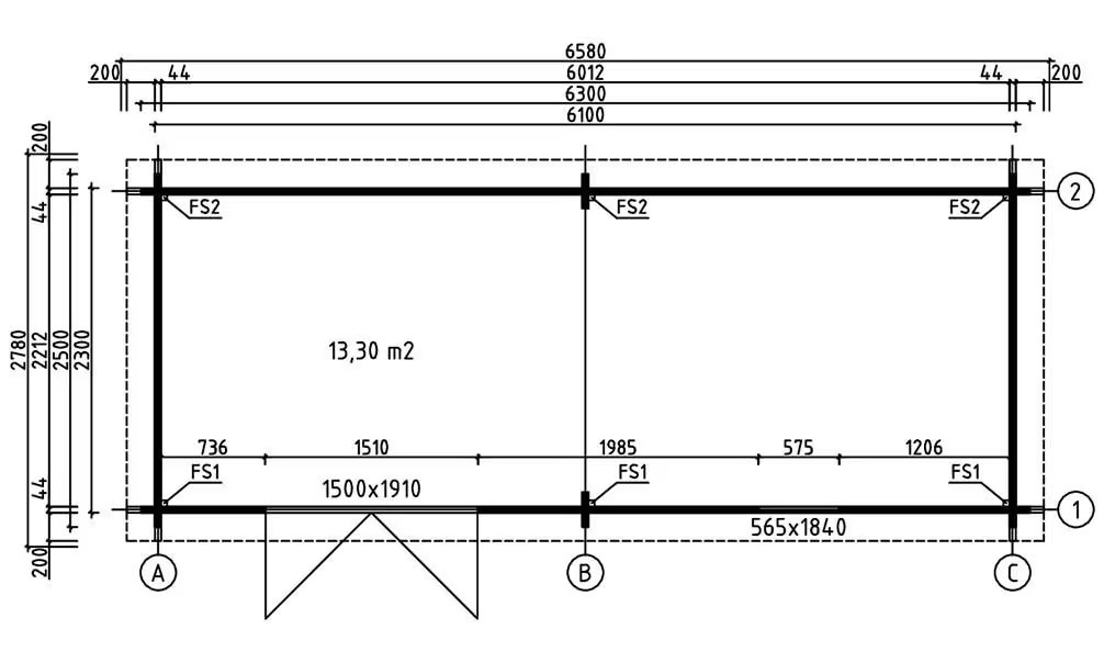 Gartenhaus BISCARROSSE 44mm – 13,3m² Innenraum 610×230 cm – Bild 2