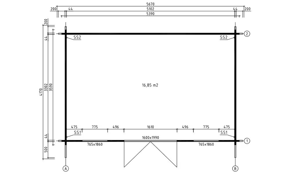 Gartenhaus CANNES A – 44mm – 16,8m² Innenraum 519×339 cm – Bild 2