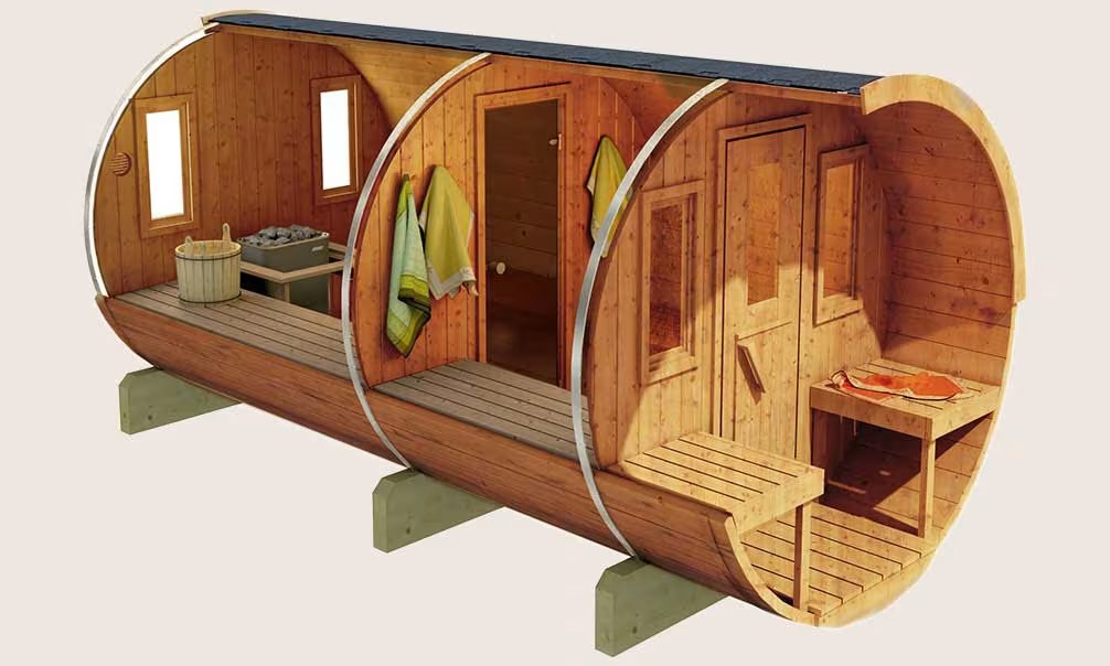 Fass-Sauna 400, Fass-Sauna 4 x 2,05m mit Umkleideraum – Bild 7