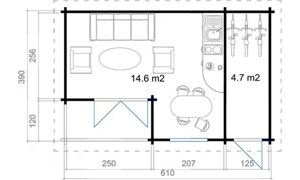 Gartenhaus ORKNEY 2 70mm Brettschichtholz – 19,3m² Innenraum – Bild 2