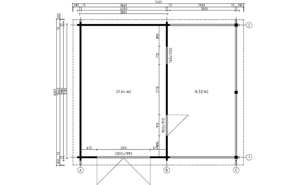 Garage GIRONDE Bohlen 70mm Brettschichtholz – 20,64m² + 17m² – Bild 3