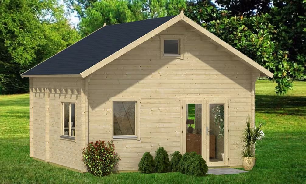 Gartenhaus Mezzanine BRUGES 25 – Bohlen 44mm – 25 + 25m² Innenraum
