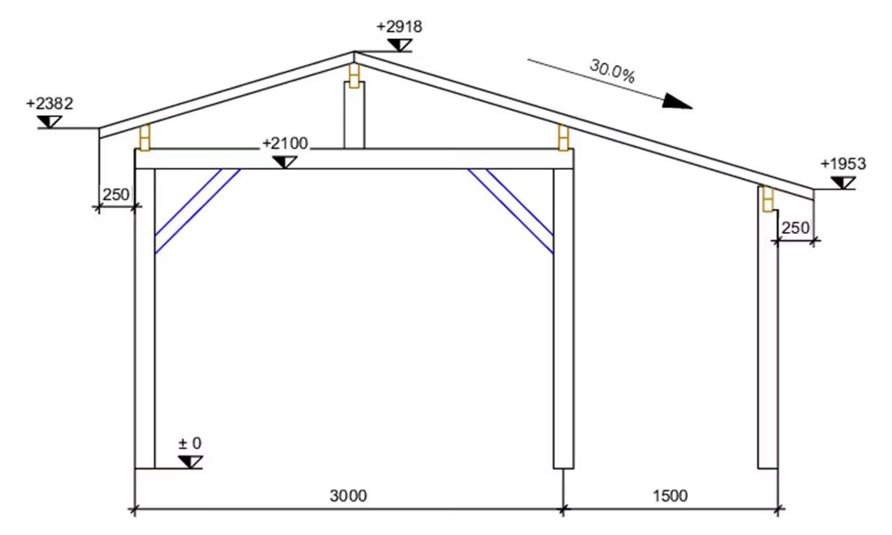 Carport 1 Fahrzeug Vincennes 18A – asymmetrisches Satteldach – 22,5m² nicht überdacht – Bild 3