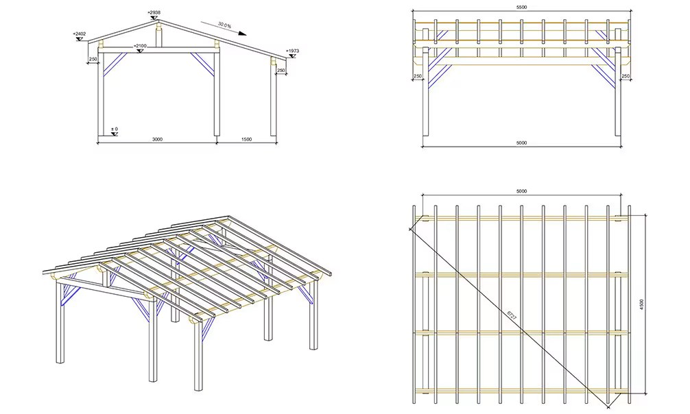 Doppelcarport Vincennes 23 – asymmetrisches Satteldach – 27.5 m² nicht überdacht – Bild 5