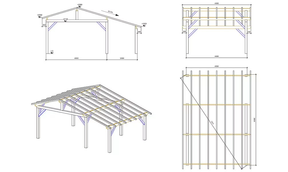 Doppelcarport Vincennes 24 – asymmetrisches Satteldach – 29.25 m² nicht überdacht – Bild 5