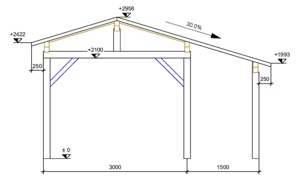 Doppelcarport Vincennes 27 – asymmetrisches Satteldach – 32.5 m² nicht überdacht – Bild 3
