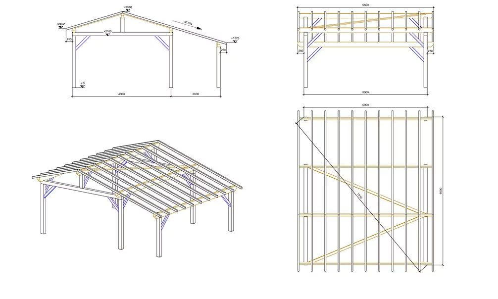 Doppelcarport Vincennes 30 – asymmetrisches Satteldach – 35.75 m² nicht überdacht – Bild 2