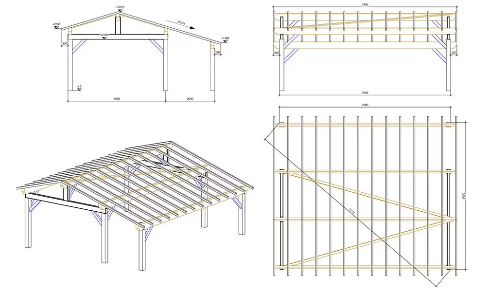 Doppelcarport Vincennes 42 – asymmetrisches Satteldach – 48.75 m² nicht überdacht – Bild 2