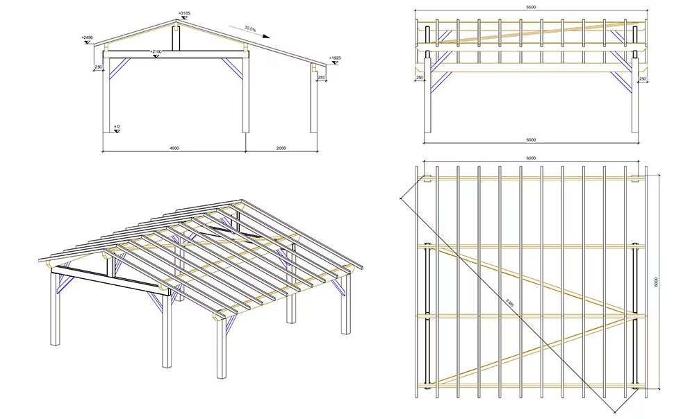 Doppelcarport Vincennes 36 – asymmetrisches Satteldach – 42.25 m² nicht überdacht – Bild 2